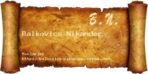 Balkovics Nikander névjegykártya